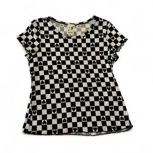 Black white checkered baby tee frilly edge girl sz 16/women’s Medium for…